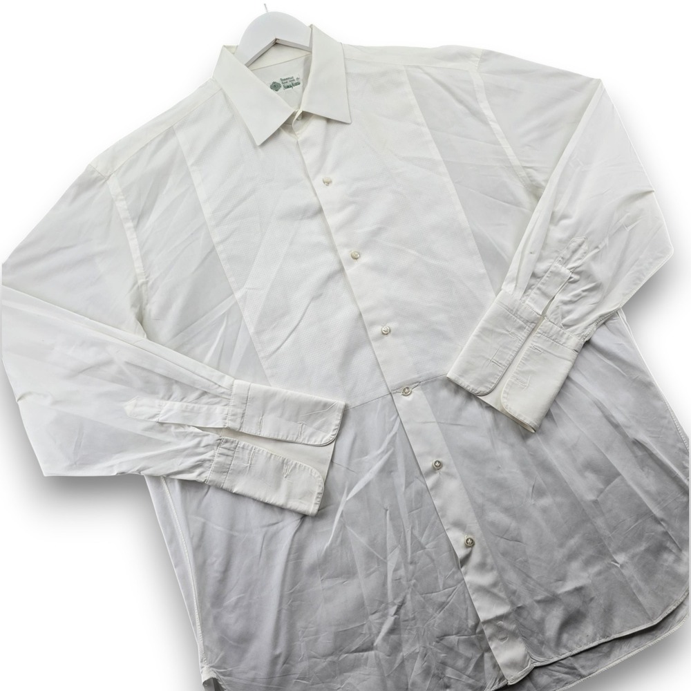Borrelli Neiman Marcus Tuxedo Shirt Mens 17.5 44 White Cotton Bib French Cuff